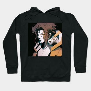 Lady with a White Tiger - Cyberpunk Illustrated Portrait Hoodie